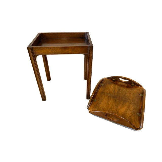 Wood Baker Furniture English Chippendale Campaign Style Butler Tray Table - Removable Top For Sale - Image 7 of 11