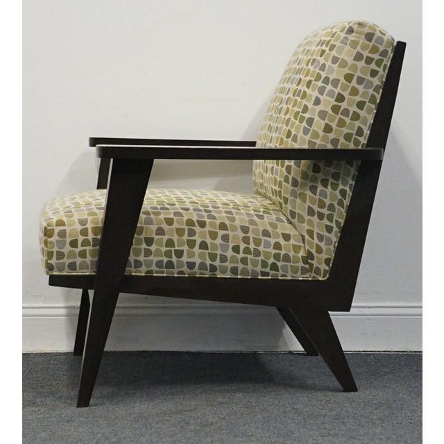 Wood Ethan Allen Contemporary MCM Mid Century Modern Wood Framed Upholstered Lounge Chair 220084-001 For Sale - Image 7 of 12
