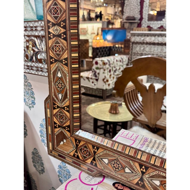 1960s Vintage Marquetry Wood Inlay Mirror Frame With Mother-of-Pearl For Sale - Image 5 of 7