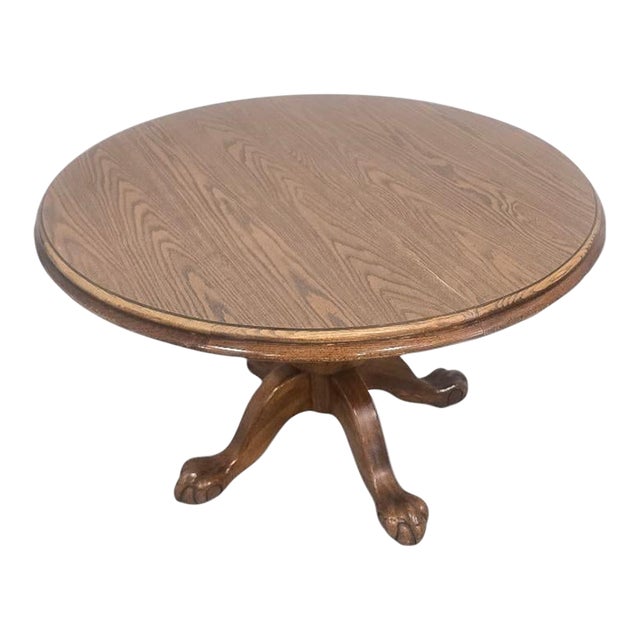 Mid 20th Century Vintage Oak Dining Table With Claw Feet and Leaf For Sale