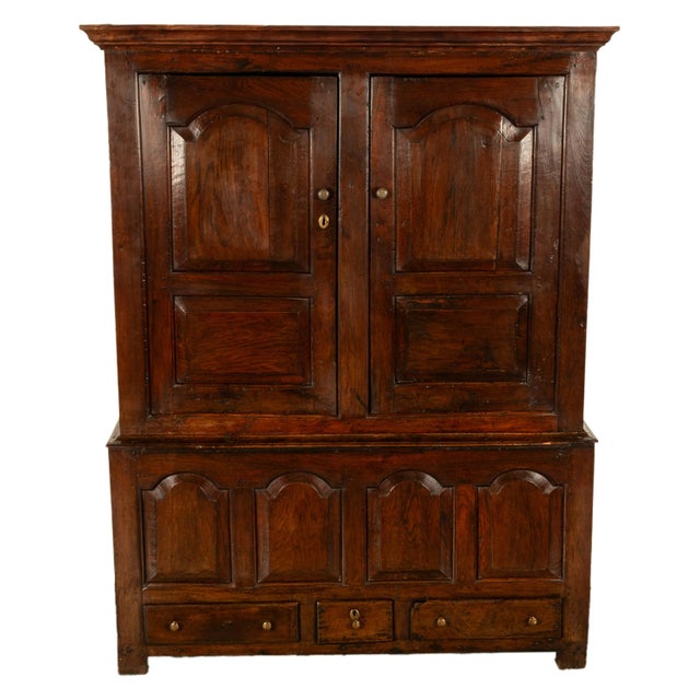 Wood Antique 18th Century Welsh Oak Press Livery Housekeepers Cupboard Cabinet Chest 1750 For Sale - Image 7 of 14