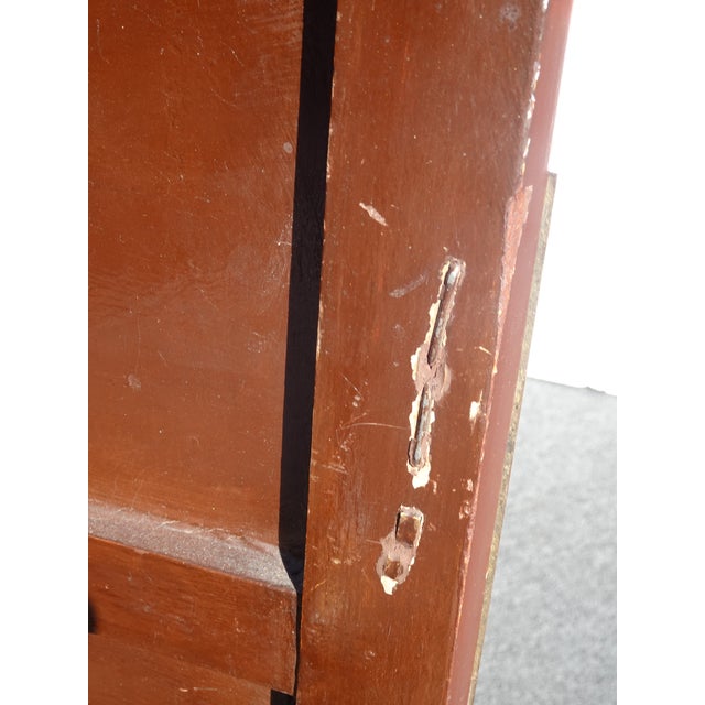 Antique Storage Cabinet Oriental Chinese Red Lacquer Chinoiserie W Stand & Brass For Sale - Image 17 of 18