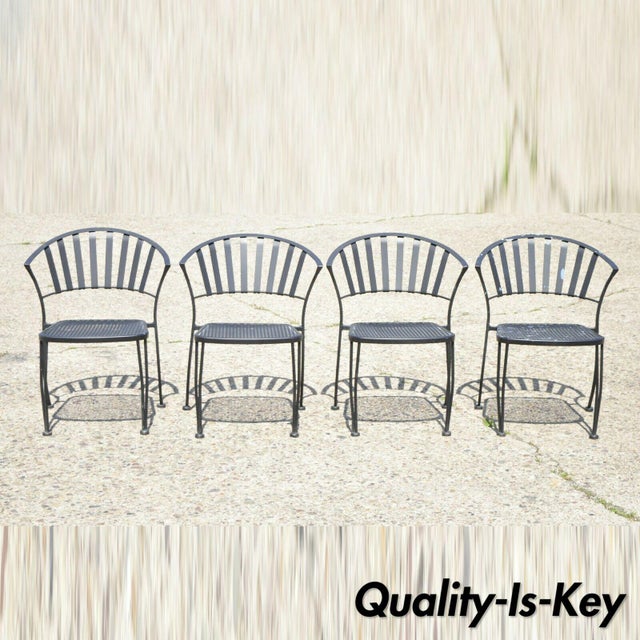 Modern Wrought Iron Barrel Back Sculptural Garden Patio Dining Chairs Set of 4 Chairish