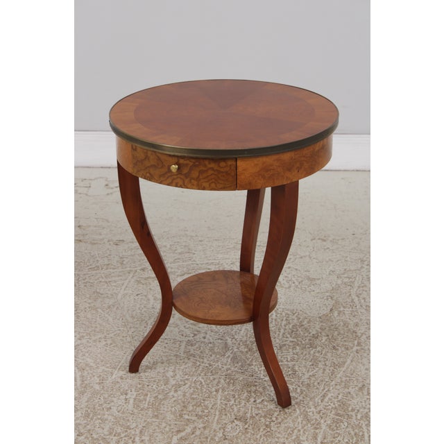Neoclassical Baker Walnut Round Two-Tier Neoclassical Occasional Table For Sale - Image 3 of 17