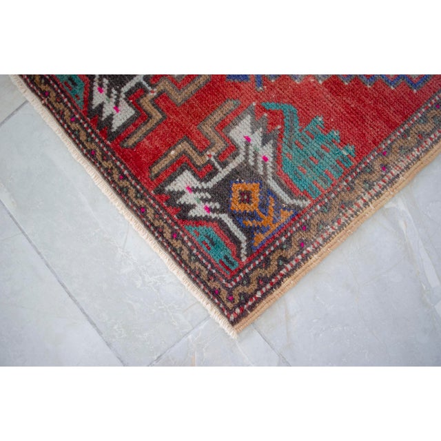 Textile 1970s Hand Knotted Small Oushak Rug Faded Mini Rug Mat - 1'8" X 3'2" For Sale - Image 7 of 13