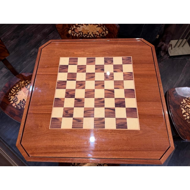 1980s Italian Inlaid Marquetry Multi-Game Table With Roulette & 4 Chairs For Sale - Image 9 of 12