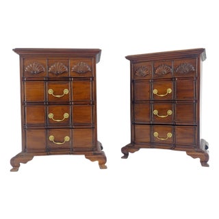 Pair of Solid Mahogany Brass Pull 4 Drawer Bracket Feet Night Stands Tables MINT For Sale