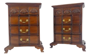 Pair of Solid Mahogany Brass Pull 4 Drawer Bracket Feet Night Stands Tables MINT