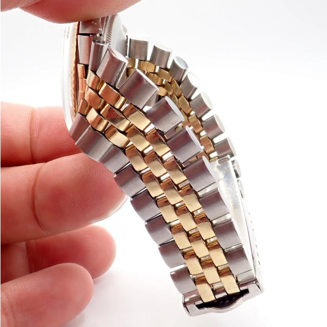 Metal 1970s Rolex Oyster Perpetual Watch Datejust 36mm Stainless 18k Gold Jubilee Band Mens For Sale - Image 7 of 11