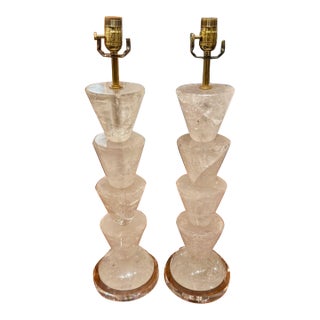 Pair of Polished Rock Crystal Lamps For Sale