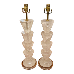 Pair of Polished Rock Crystal Lamps