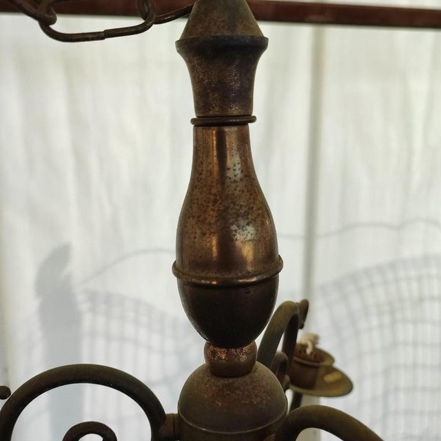 Vintage Brass-Plated Metal Chandelier For Sale - Image 3 of 9