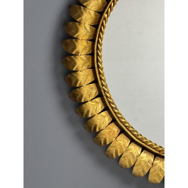 Mid-Century Bohemian Hollywood Regency Spanish Gilt Metal Sun Mirror, 1950s For Sale - Image 4 of 17