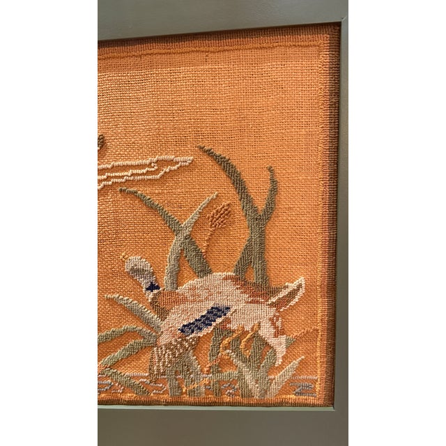 Textile Early Grenfell Industries Hooked Rug Mat Ducks in Flight Framed 1930s Newfoundland Folk Art For Sale - Image 7 of 7