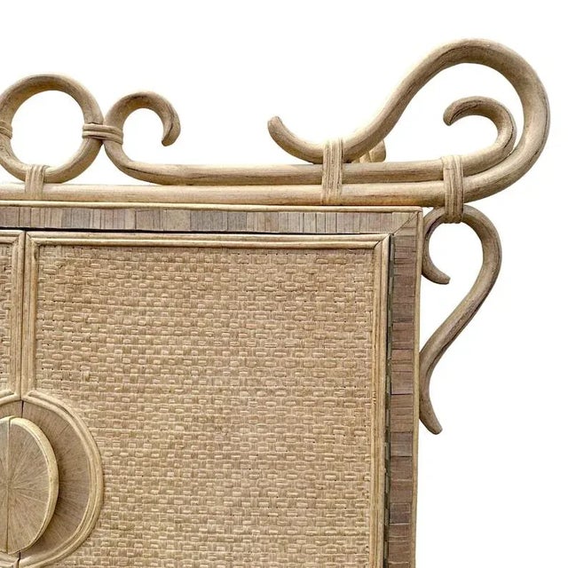 2000 - 2009 Chinoiserie Rattan Pagoda Style Cabinet With Natural Bent Wood & Pencil Reed Base by Hickory For Sale - Image 5 of 10