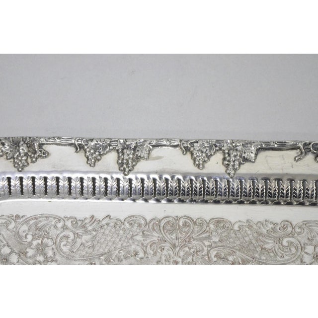 Mid 20th Century Vintage Victorian Silver Plated Grapevine Bar Serving Platter Tray by Excelsior For Sale - Image 5 of 16