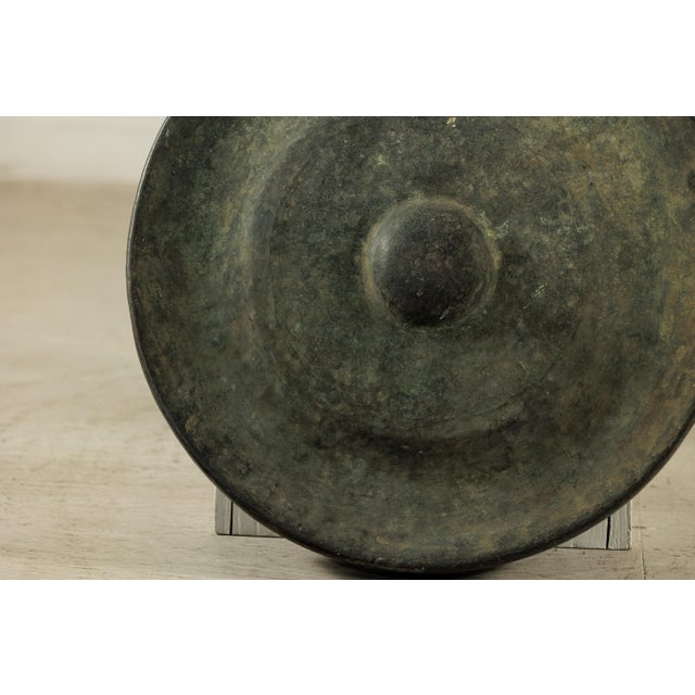 Antique Thai Bronze Gong with Domed Center and Aged Verdigris Patina For Sale In New York - Image 6 of 18