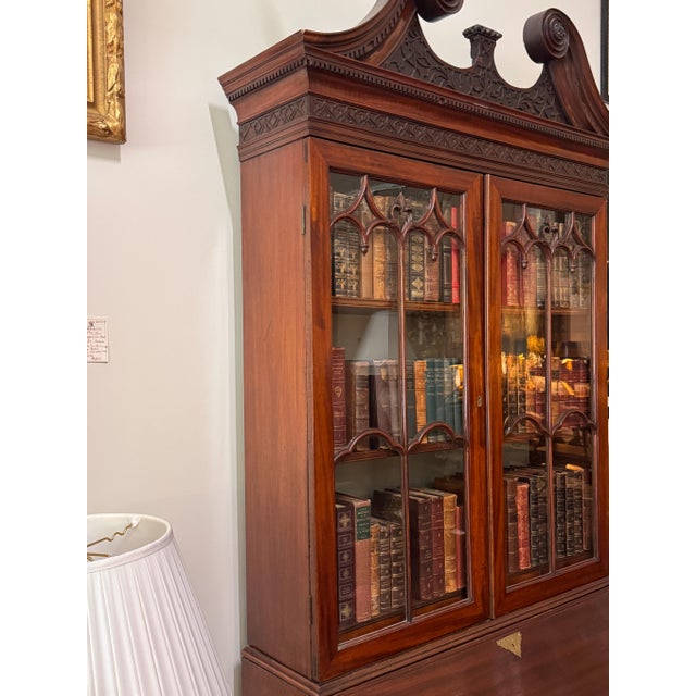 Early George III Mahogany Bureau Bookcase With Carved Swan Neck Pediment For Sale - Image 15 of 17