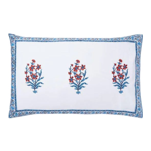 Anna-Nargis Blue & Orange Reversible Pillow Case For Sale