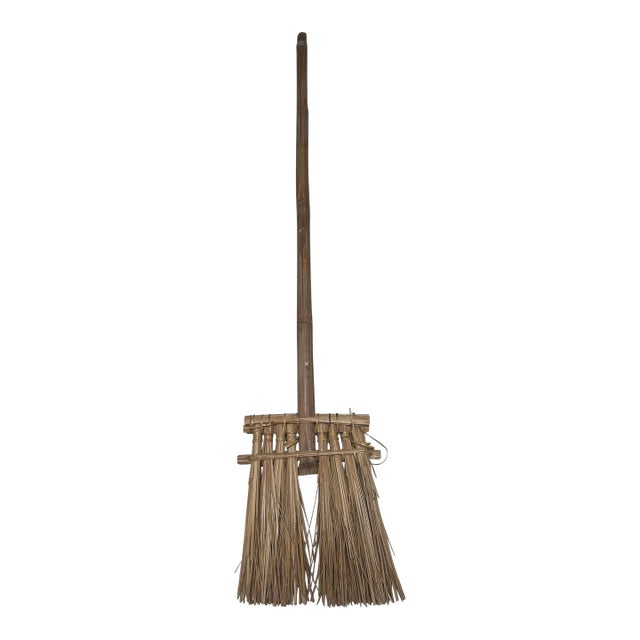 Vintage Bamboo Rattan and Straw Decorative Broom For Sale