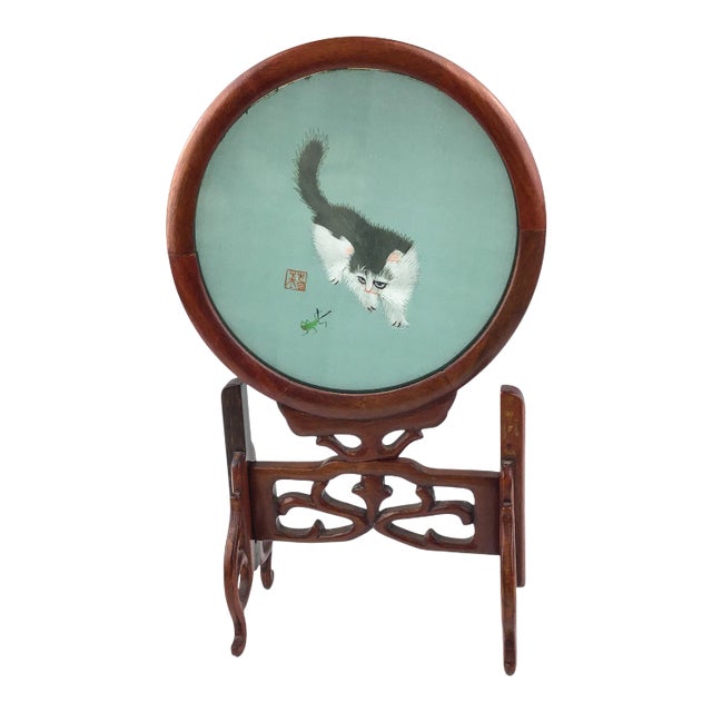Vintage Table Screen Silk Thread Cats For Sale