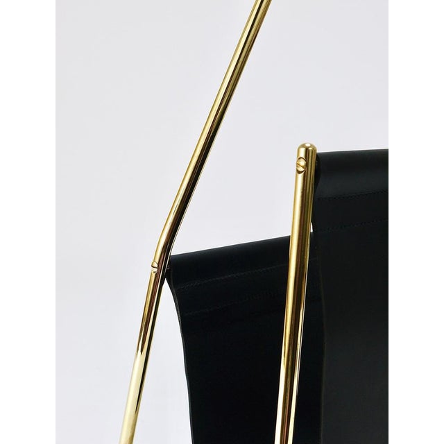 Metal Mid-Century Magazine Rack in Brass and Black Leather attributed to Carl Auböck, Austria, 1950s For Sale - Image 7 of 18