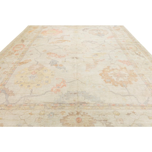 Ethereal Modern Oushak Style Handmade Wool Area Rug Pastels & Earth Tones 14x19 For Sale - Image 10 of 11