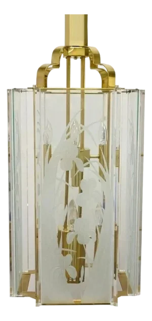 Vintage Fredrick Ramond Mid Century Modern Brass Lucite Glass Pendant Chandelier