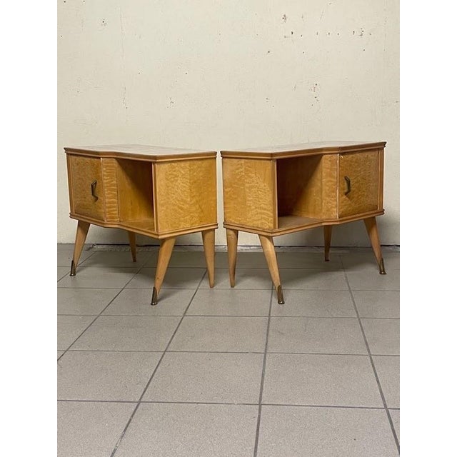 Italian Bedside Tables in Maple Burl and Marbled Glass, 1960s, Set of 2 For Sale - Image 16 of 18