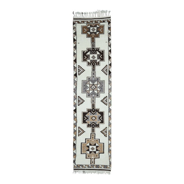 Vintage Turkish Oushak Handmade Wool Runner For Sale
