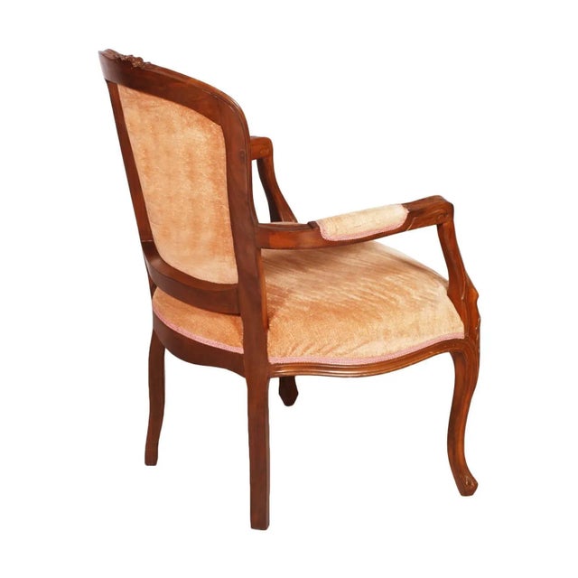 Art Nouveau Carved Walnut & Velvet Armchair For Sale - Image 3 of 5