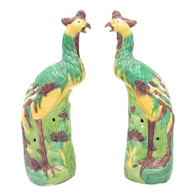Large Pair of Chinese Export Porcelain Phoenixes, Circa 1900. Restored For Sale