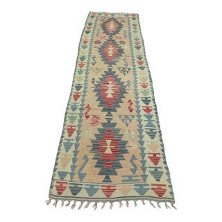 1970s Southwetern Style Handmade Beige Kilim Runner Rug For Sale
