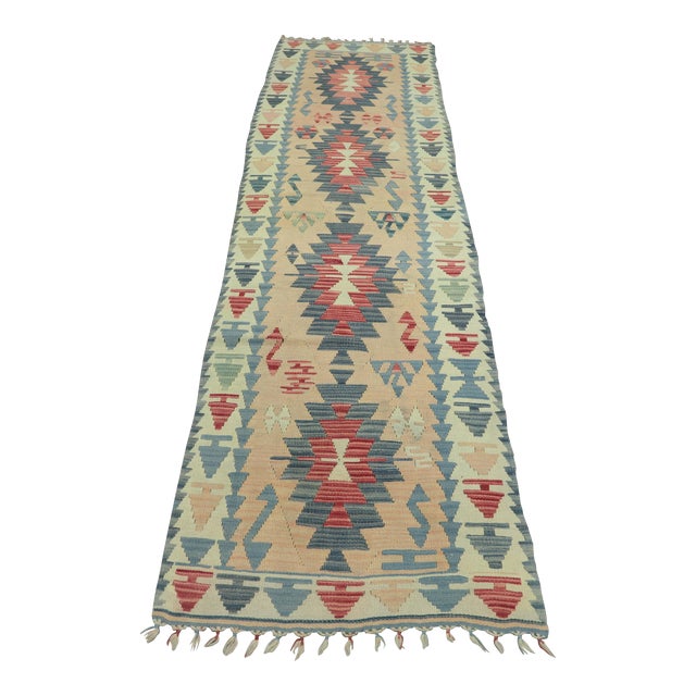 1970s Southwetern Style Handmade Beige Kilim Runner Rug For Sale