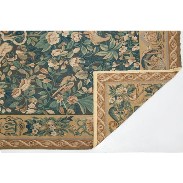 Vintage French Aubusson Handcrafted Wool Rug in Green With a Foliage Design For Sale - Image 4 of 11