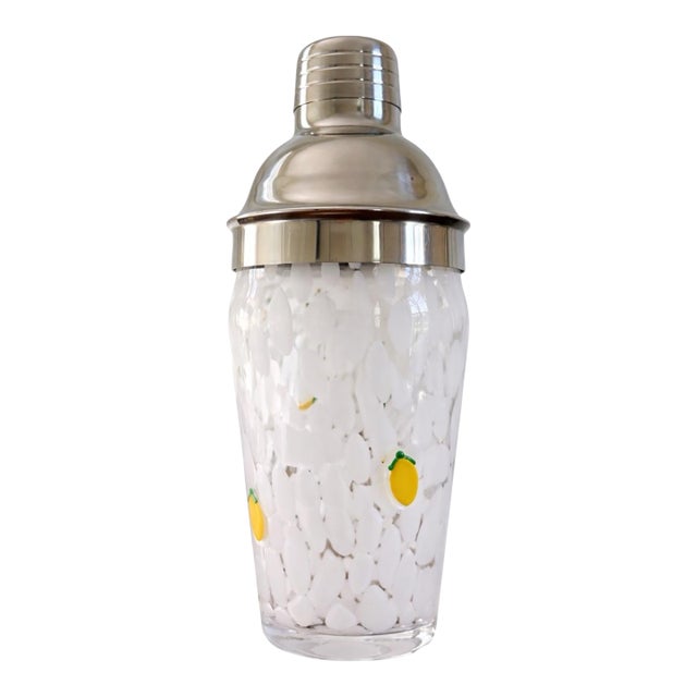 White Dimpled Confetti Lemon Murano Glass Style Cocktail Shaker For Sale