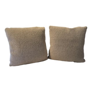 Pair of Rosemary Hallgarten Double Weave Alpaca Boucle, Color - Oatmeal Decorative Pillows 20" Square For Sale