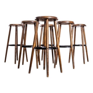 Bar Stools with Metal Ring, 1960s, Set of 6 For Sale