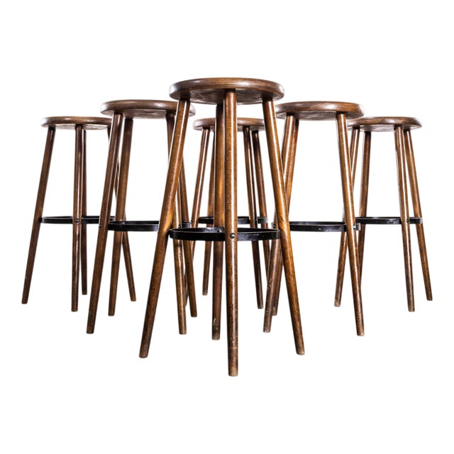 Bar Stools with Metal Ring, 1960s, Set of 6 For Sale