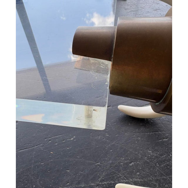 Postmod Faux Elephant Tusk Brass & Lucite Console For Sale In Tampa - Image 6 of 10