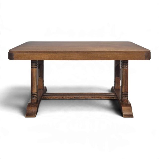 Oak Dining Table with Double Legs, 1940s For Sale - Image 6 of 6