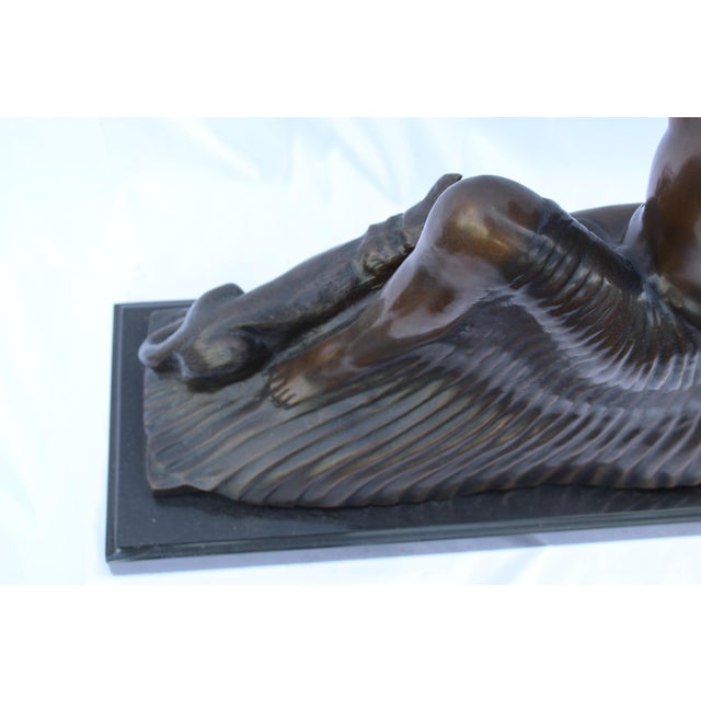 1990s Art Deco Sculpture Semi-Nude Girl with Boy and Dog After Delandre Large For Sale - Image 13 of 18