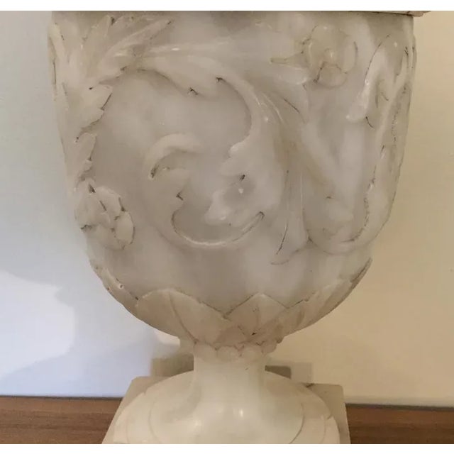 Large antique 19th century Italian Grand Tour alabaster marble urn in the Piranesi style. Relief carved with graceful...