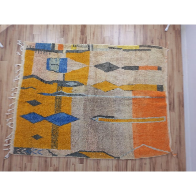 Handmade Moroccan Boujaad Rug, Mustard Grey Blue Diamond, 9'4" X 6'11" For Sale - Image 10 of 17
