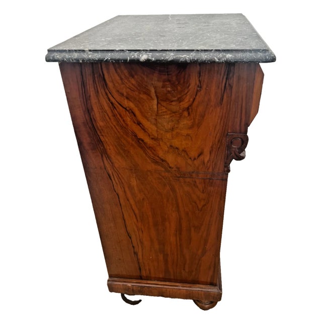 Late 19th Century 19th Century European Empire, Biedermeier Burl Walnut Marble-Top Bedside Cabinet For Sale - Image 5 of 9