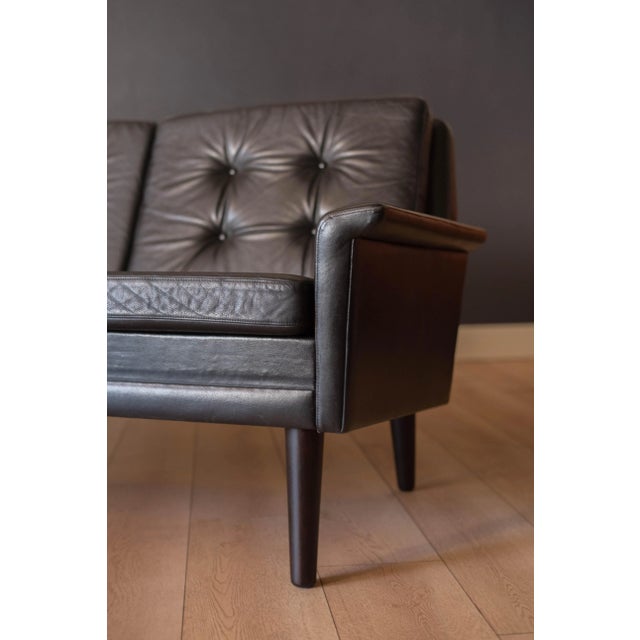 Mid-Century Modern Vintage Scandinavian Rosewood and Black Leather Three Seat Sofa For Sale - Image 3 of 13