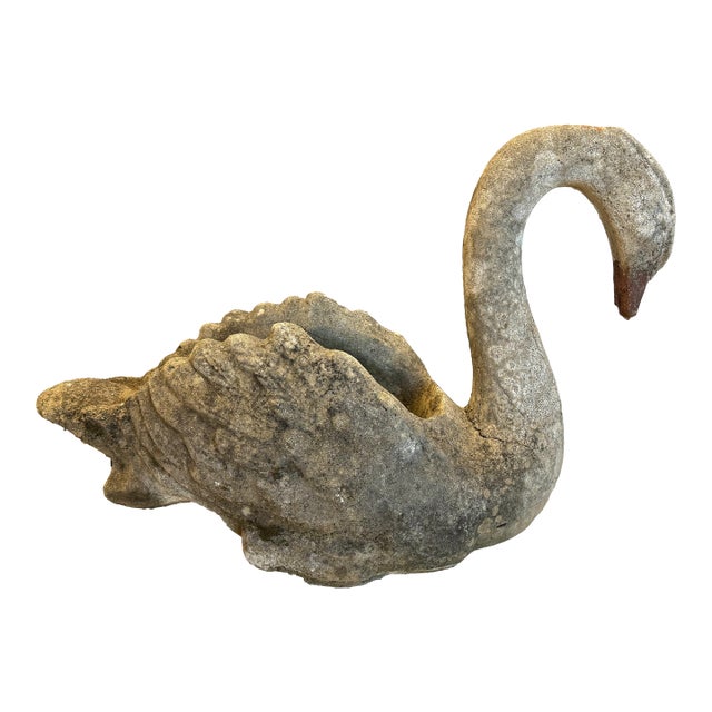 Original Mid-Century Concrete Black Garden Swan For Sale
