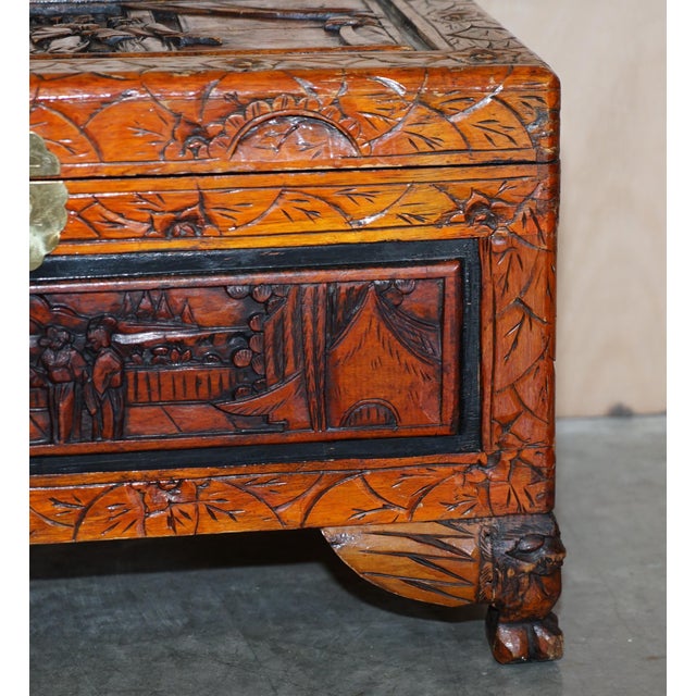 Antique Chinese Hand Carved Camphor Wood Travelling Trunk, 1900s For Sale - Image 9 of 17