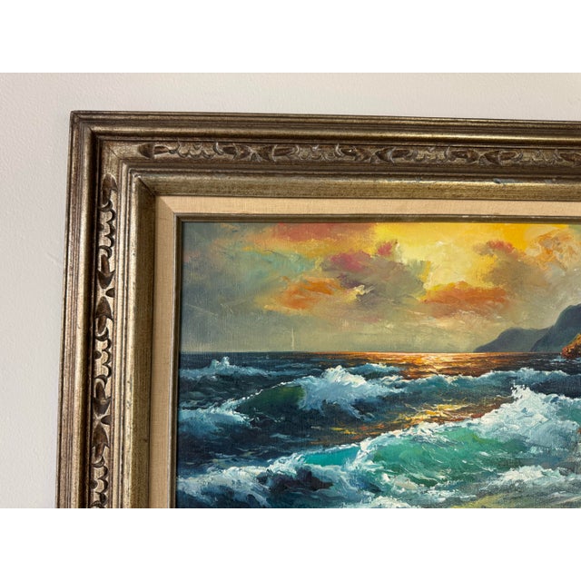 1960s 1970’s Vintage S. Sherman Impressionist Sunset Ocean Landscape Oil on Canvas Painting For Sale - Image 5 of 10