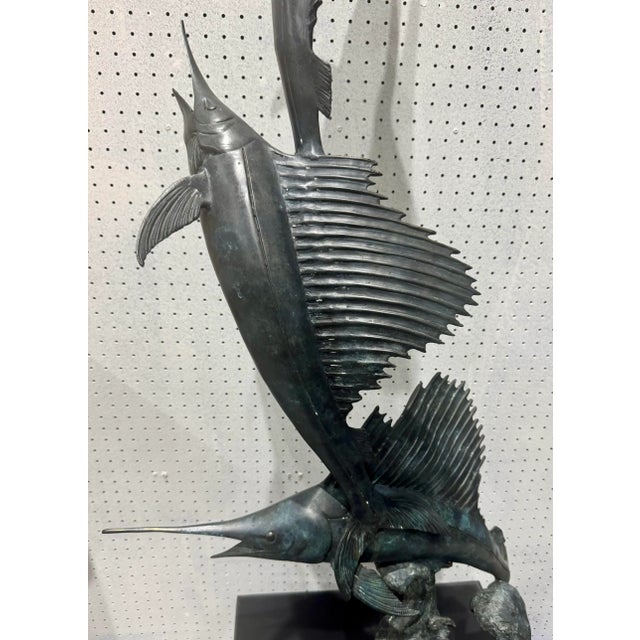 Late 20th Century Large 51” Solid Bronze Marlin Sailfish Big Game Fishing Sculpture For Sale In West Palm - Image 6 of 12